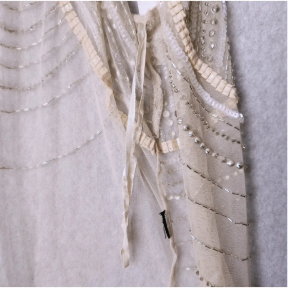Bohme Beaded Mesh Cardigan Sweater Vest Women's‎ Size Small Ivory Cream Peach